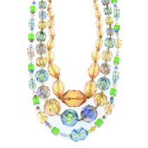 Three mid 20th century uranium glass bead necklaces