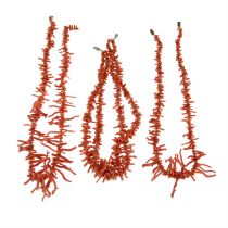 Three coral branch necklaces