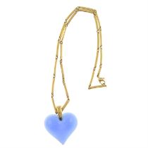 Blue paste heart pendant, with chain, by Lalique