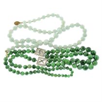 Two bead necklaces, one jade.