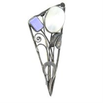 Arts & craft silver gem-set brooch