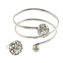 Rock crystal cuff bangle & ring