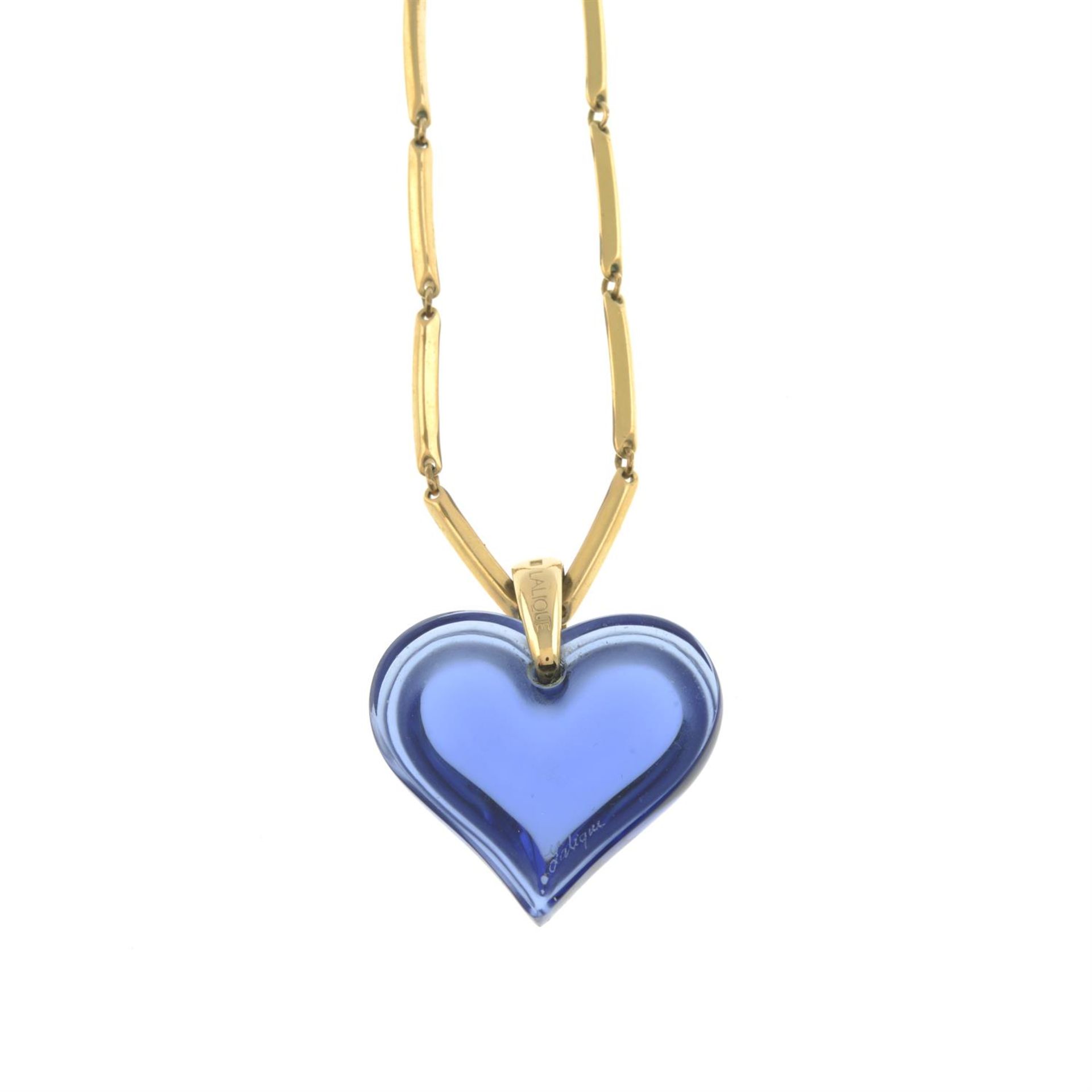 Blue paste heart pendant, with chain, by Lalique - Image 2 of 3