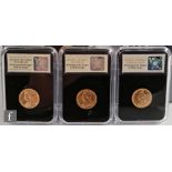 Three Victoria full sovereigns dated 1889 (jubilee head), 1898 and 1899 (veil heads). (3)