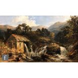 ENGLISH SCHOOL (CIRCA 1850) - An old watermill in the Welsh hills, oil on panel, inscribed