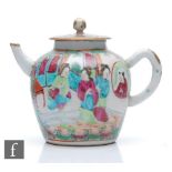 A Chinese 19th Century Canton enamel famille rose teapot of globular form, with loop handle and