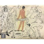 ALBERT WAINWRIGHT (1898-1943) - A sketch depicting a nude male figure picked out in colour wash,