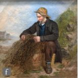 H. WRIGHT (MID 19TH CENTURY) - Study of an old fisherman mending his nets, oil on canvas, signed and