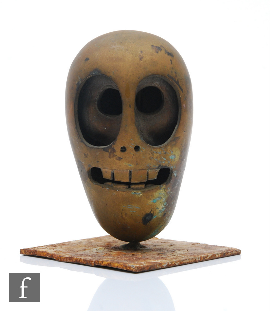 BAYARD OSBORN (1922-2012) - Death Mask, bronze, mounted on an iron stand and square base, height