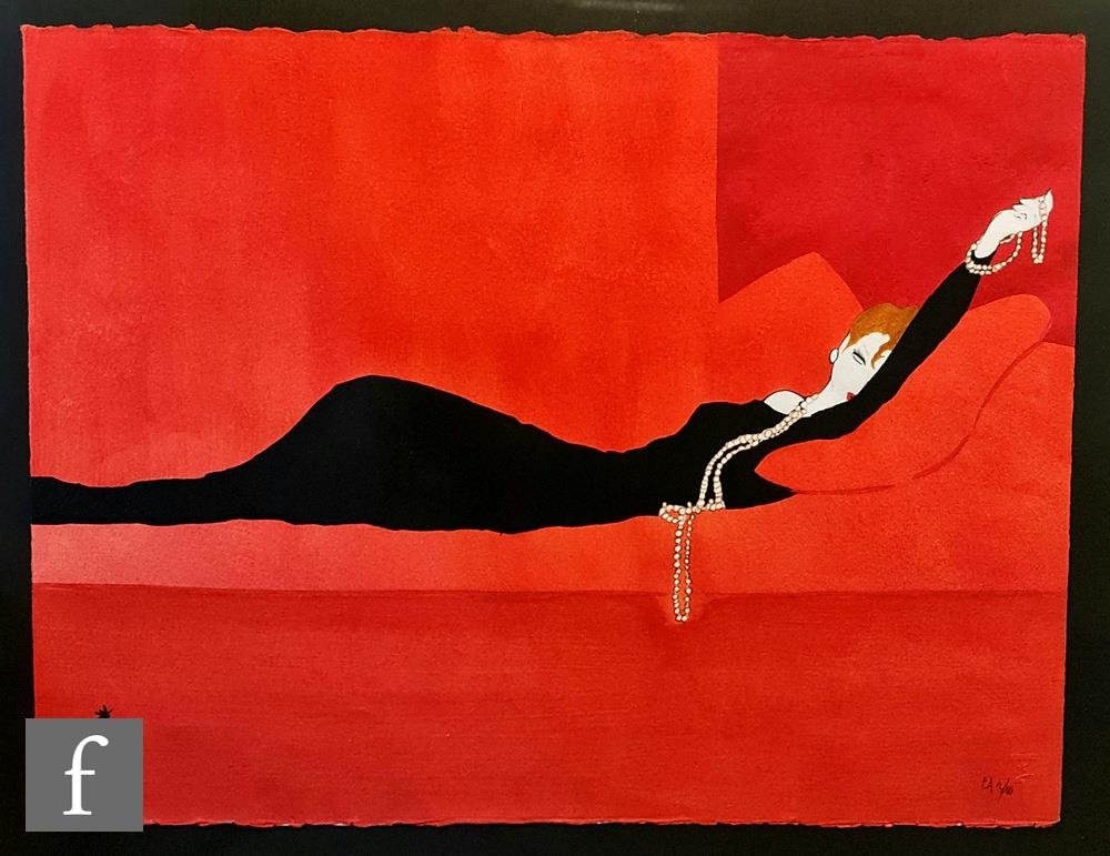 RENE GRUAU (1909-2004) - Sofa Rouge, hand painted lithograph circa 1988, Limited Edition No. 3/