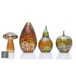 A collection of contemporary Isle of Wight paperweights to comprise an egg, mushroom, apple and pear