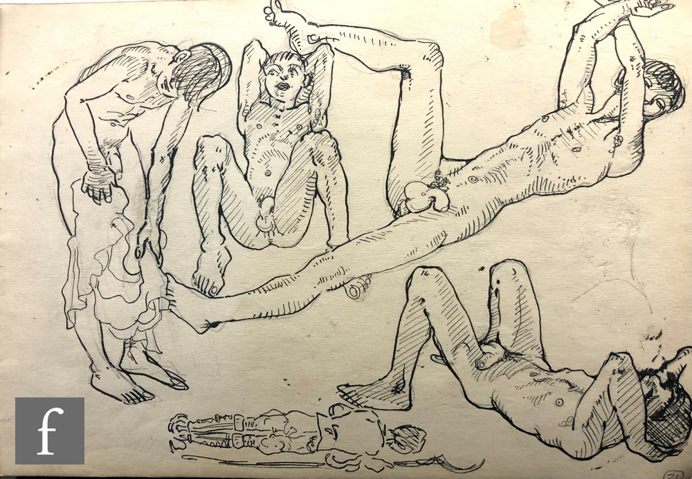 ALBERT WAINWRIGHT (1898-1943) - A sketch depicting multiple studies of the nude male form in various - Image 2 of 2