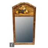 A 20th Century gilt framed wall mirror, the arch panel painted with a vase and roses within a beaded