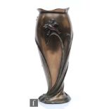 A 20th Century Art Nouveau style Veronese bronzed vase, with relief moulded floral butterfly