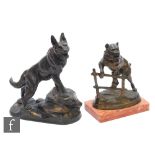 A 20th Century bronzed spelter figure, after C. Valton, modelled as a bull mastiff climbing a fence,