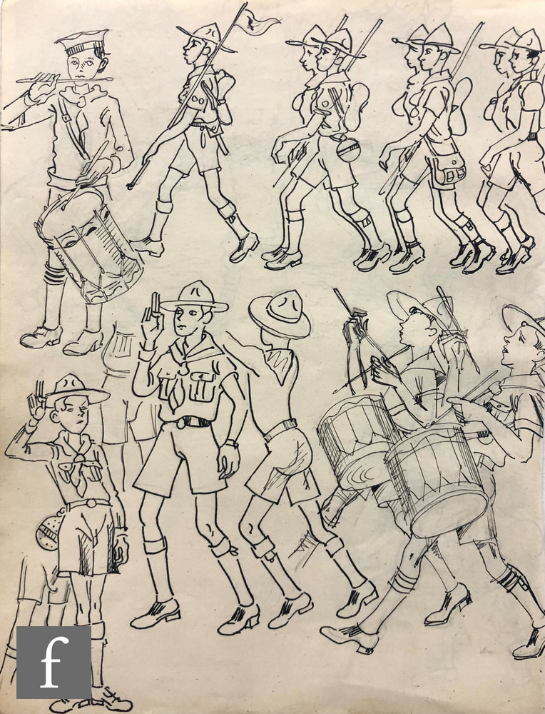 ALBERT WAINWRIGHT (1898-1943) - A sketch depicting Boy Scouts marching and playing the drums, to the