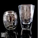 Two post war Stromberg clear crystal vases of varying form both with engraved fish, both unmarked,