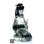 A 20th Century Murano glass figure of a stylised kneeling female figure in a kimono, with applied