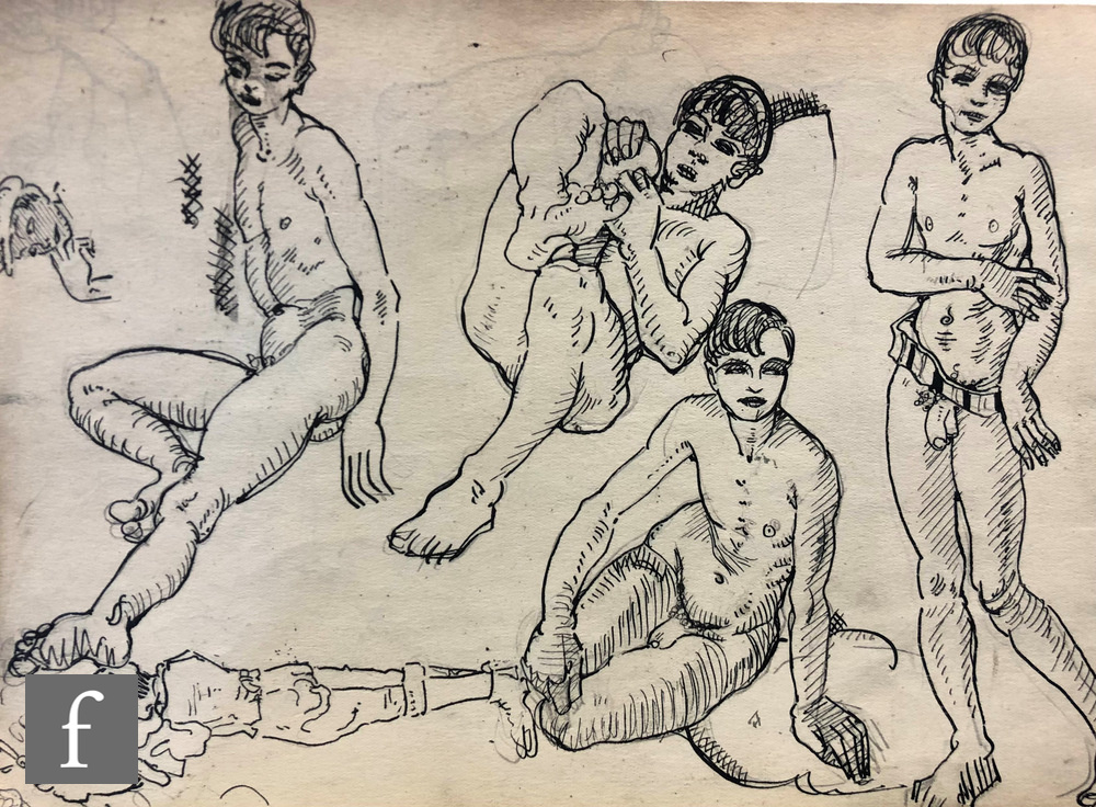 ALBERT WAINWRIGHT (1898-1943) - A sketch depicting multiple studies of the nude male form in various