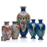 A collection of Japanese Meiji Period (1868-1912) cloisonne vases, to include a pair decorated