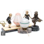 A 20th Century spelter table lamp, decorated with models of children skipping, picked out with