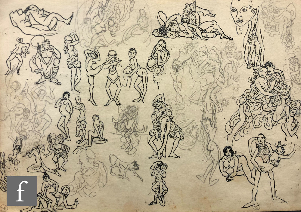 ALBERT WAINWRIGHT (1898-1943) - A sketch depicting studies of the male form in various states of - Image 2 of 2