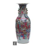 A Chinese 19th Century Canton famille rose vase of baluster form, the neck extending to a flared and