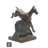 A 20th Century bronze study of a horse jumping fence, by David De Sauzea, signed to base, height