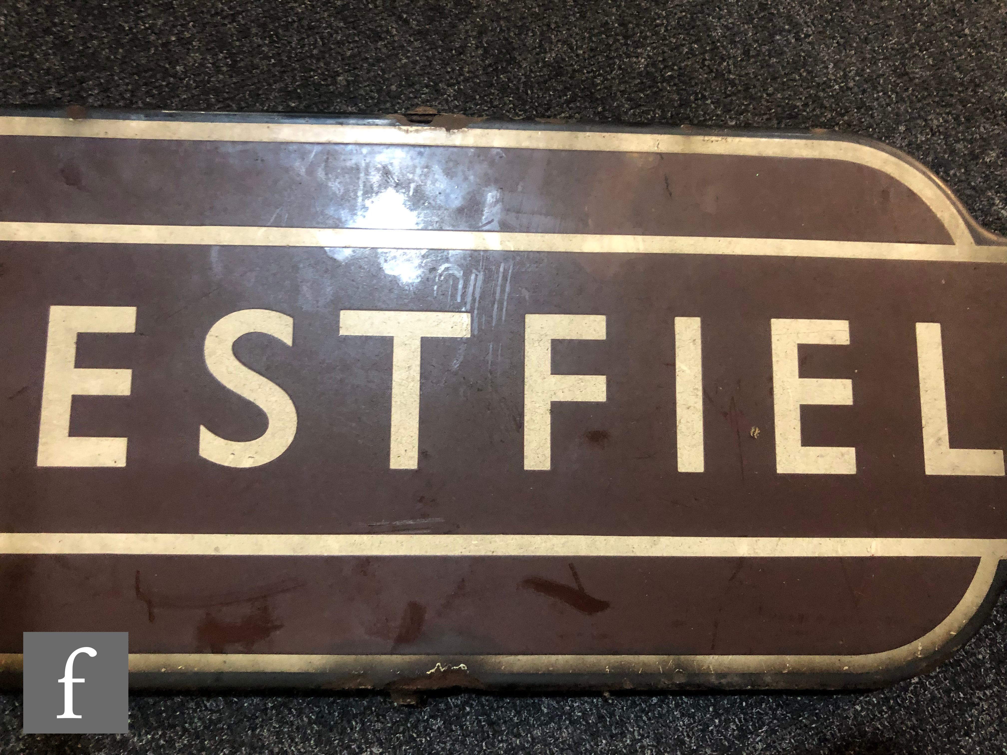 A railway totem sign for Priestfield, white lettering on brown background, 26cm x 92cm. - Image 5 of 6