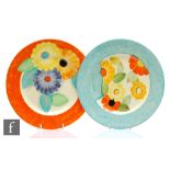 Two 1930s Art Deco Grays Pottery floral hand painted plates, the first decorated in pattern A628