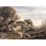 FOLLOWER OF JOHN LINNELL (1792-1882) - 'Woodman's Hut, Epping Forest', watercolour, bears signature,