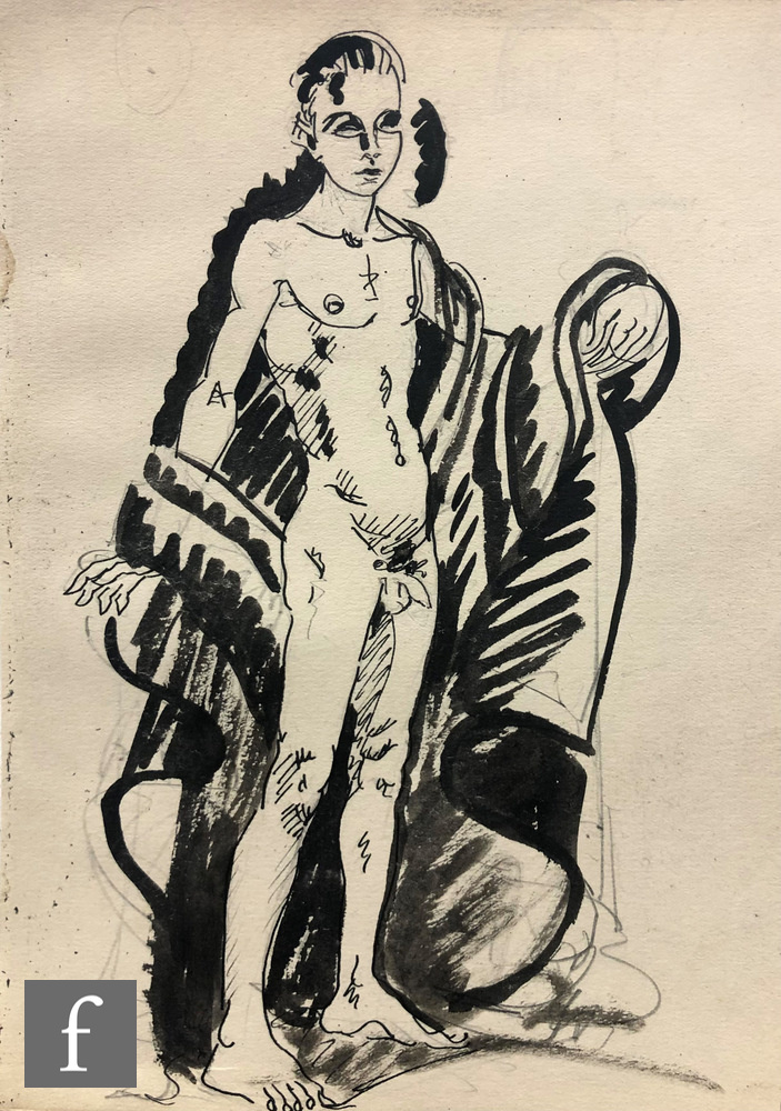 ALBERT WAINWRIGHT (1898-1943) - A sketch depicting a study of a nude youth with an elaborate robe,