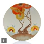 A Clarice Cliff Rhodanthe pattern large circular dish form plate circa 1934, hand painted with a