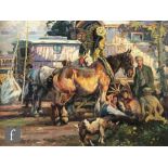 MANNER OF SIR ALFRED MUNNINGS (1878-1959) - A gypsy encampment, oil on canvas board, framed, 44cm