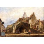 FRENCH SCHOOL (LATE 19TH CENTURY) - A street scene with figures standing beside an arch, oil on