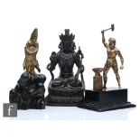 A collection of Asian metalwares, to include a Sino-Tibetan figure of Manjusri, height 22cm, a