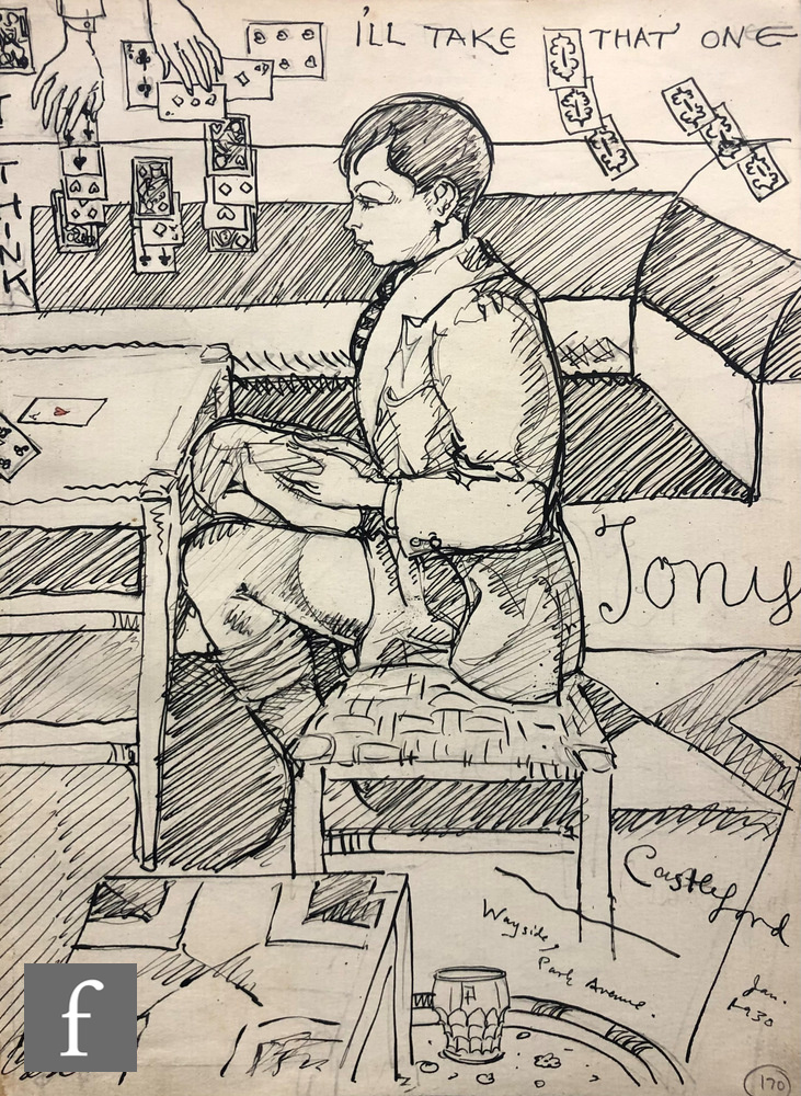 ALBERT WAINWRIGHT (1898-1943) - Tony, Castleford, 1930, a sketch depicting a seated youth playing