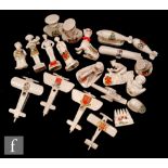 Twenty one pieces of World War One crested china to include bi-planes, a model of a Zeppelin, bust