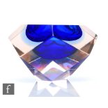 A post war Italian Murano Sommerso glass bowl by Mandruzzato, faceted diamond form with clear