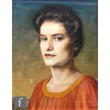 ENGLISH SCHOOL (MID 20TH CENTURY) - Portrait of a lady wearing a coral coloured dress, bust