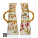 Two Royal Worcester shape 1047 tapering jugs, each decorated with hand enamelled sprays of flowers