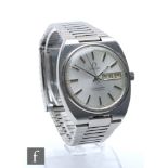 A gentleman's stainless steel Omega Seamaster automatic with baton and day and date facility to a