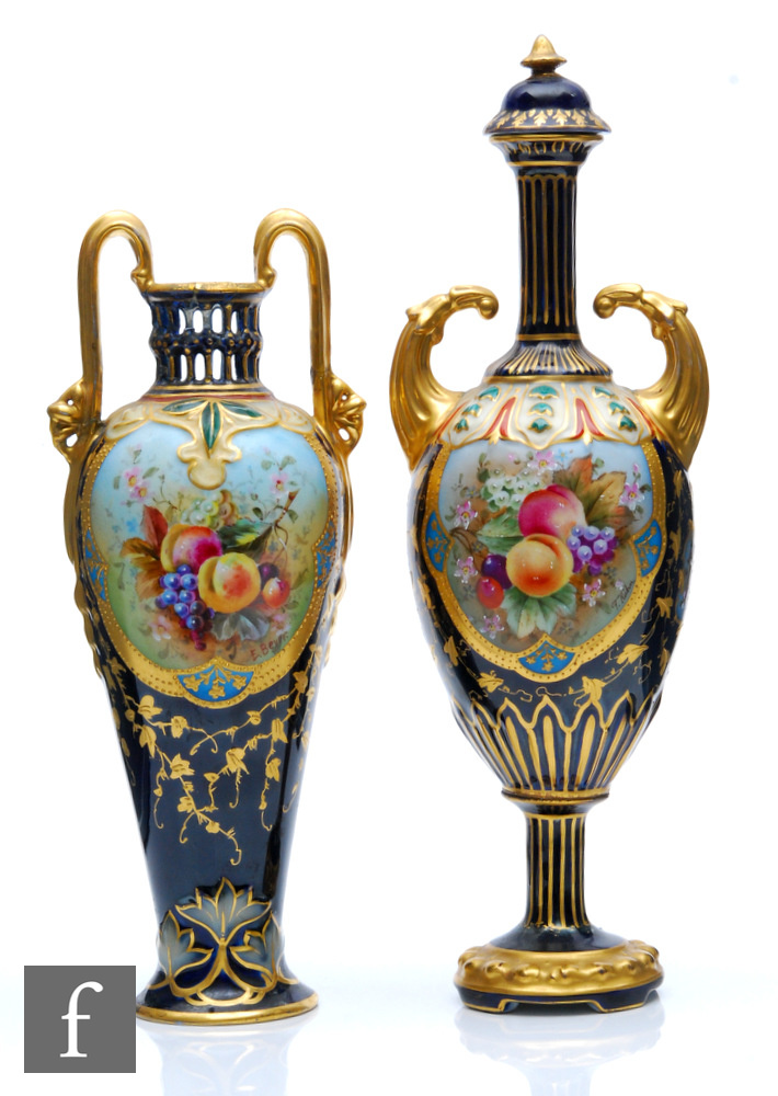 Two early 20th Century Rudolstadt vases of varying form, both decorated with hand tinted sprays of