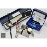 Six assorted wrist watches to include a 9ct Cyma, a Roamer and a boxed Calvin Klein example, various