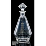 An early 20th Century Art Deco cut crystal glass decanter by Moser, the tapered slice cut body