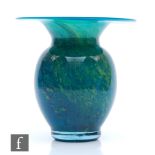 A later 20th Century studio glass vase of ovoid form with shallow collar neck and wide flat rim,