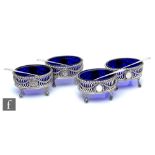 A set of four hallmarked silver open oval salts in the Adam's style, total weight 14.5oz (