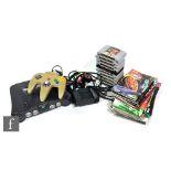 An unboxed Nintendo 64 console, together with a controller and ten games to include 007 Goldeneye,
