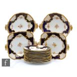 An early 20th Century Coalport dessert service comprising two square dishes, two oval dishes and