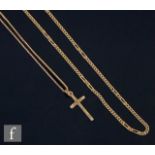 A 14ct fancy figero chain, weight 8.5g, length 55cm, with a 9ct box chain and cross weight 3.3g,